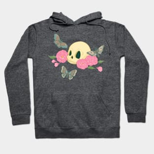 Skull with Moths and Peonies Hoodie